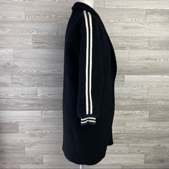 Ing2Ing Wool Blend Black & White Strip Long Coat - Picture 4 of 12